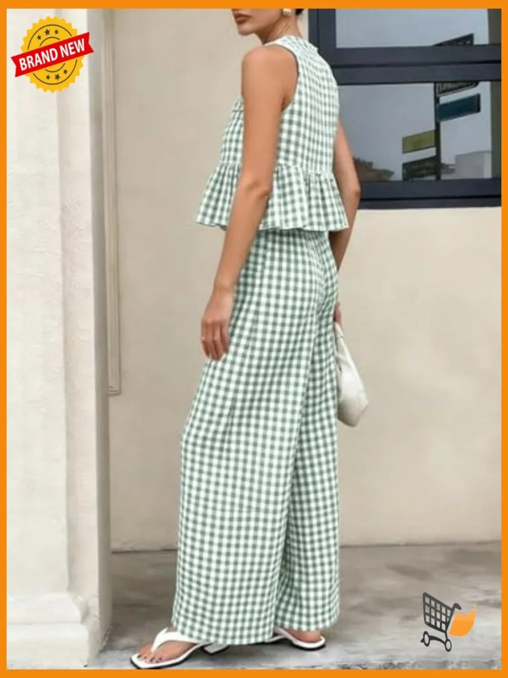 Gingham 2 Piece Lounge Set Sleeveless Tank Wide Leg Pants Matching Outfit Summer